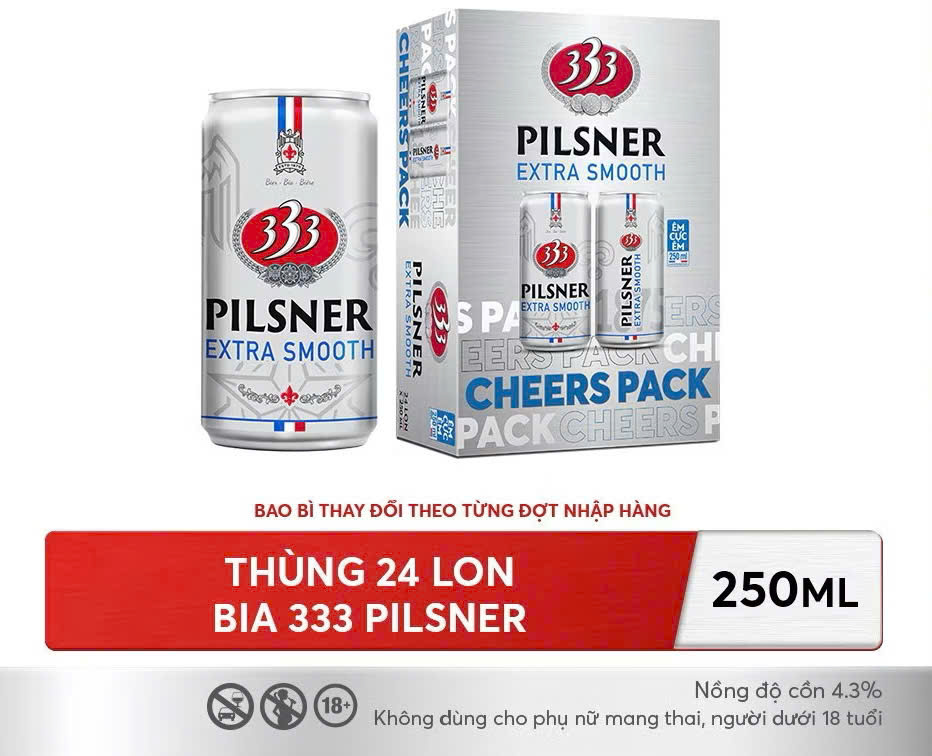 Bia 333 Pilsner Extra Smooth lon bạc