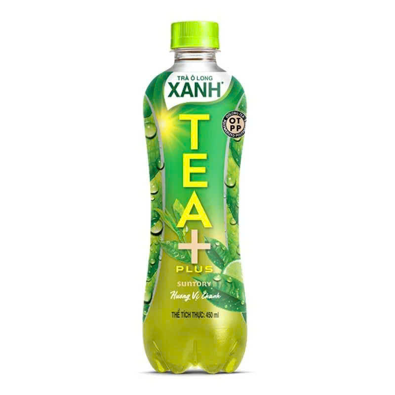 Trà ô long xanh Suntory TEA+ PLUS hương vị chanh chai 450ml - Thùng 24 chai