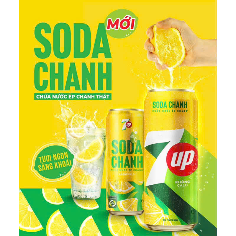 Nước ngọt 7UP mix vị lon 320ml bao bì trúng thưởng (12 lon vị chanh + 12 lon vị soda chanh)