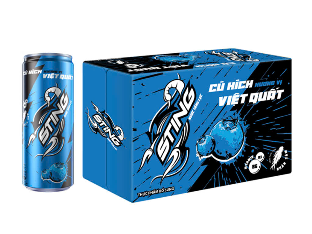 Nước tăng lực STING hương vị việt quất lon 320ml - Thùng 4 lốc x 6 lon x 320ml