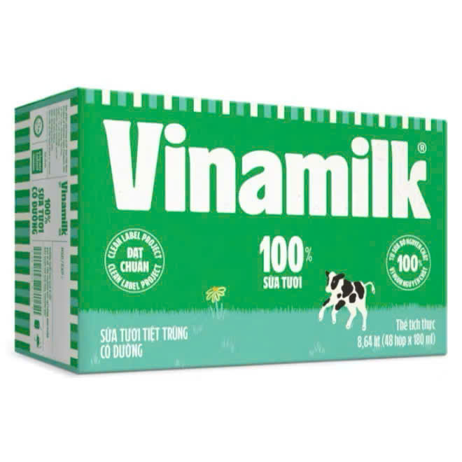sữa Vinamilk 100% 180 ml có đường
