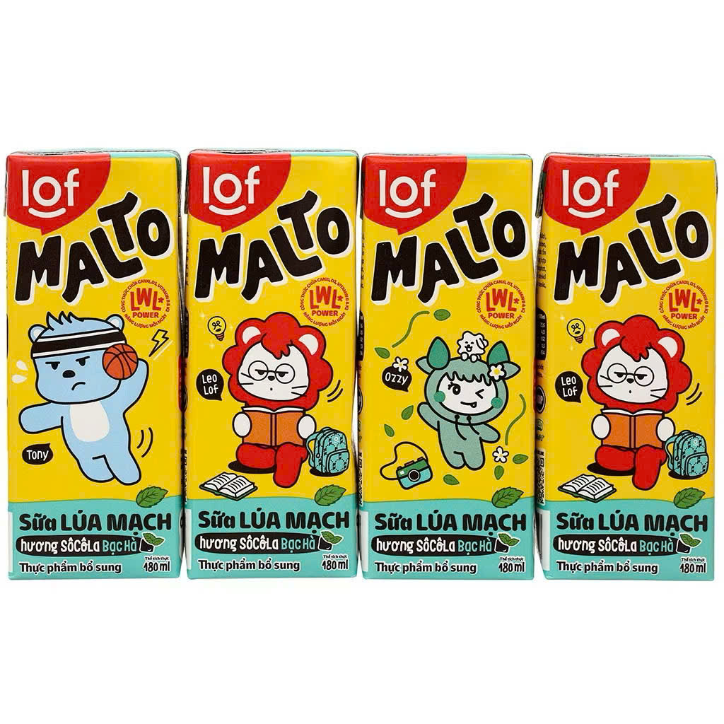 Sữa lúa mạch Lof Malto hương sô cô la bạc hà hộp 180ml - Thùng 48 hộp x 180ml