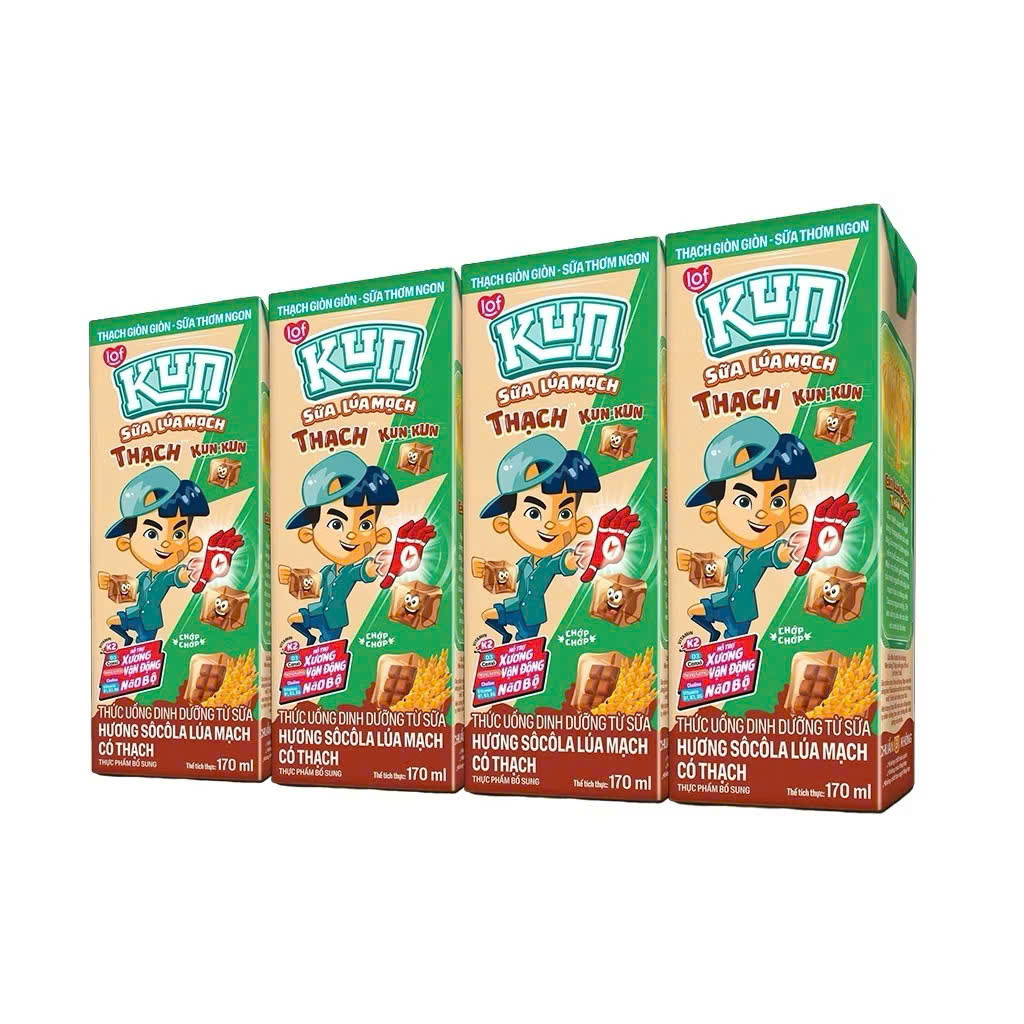 Sữa lúa mạch KUN hương sô cô la có thạch hộp 170ml - Thùng 48 hộp x 180ml