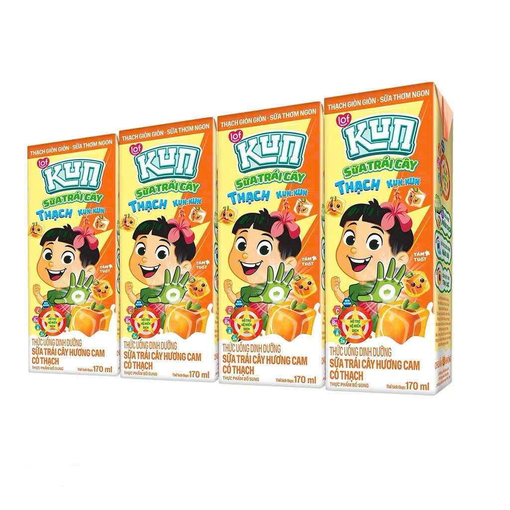 Sữa trái cây KUN hương cam có thạch hộp 170ml - Thùng 48 hộp x 180ml