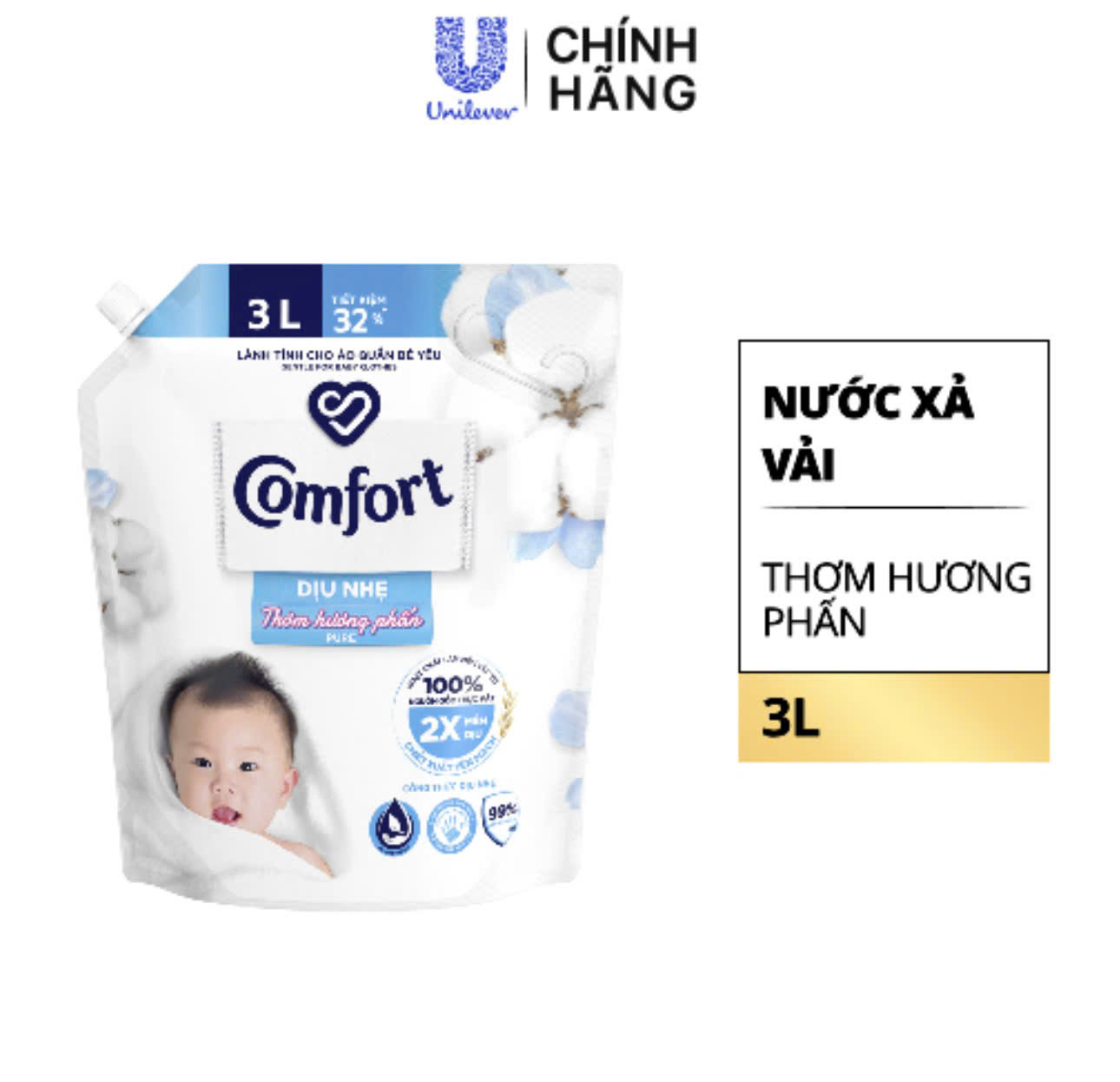comfort mềm vải dịu nhẹ hương phấn 3.1 lít -4 túi